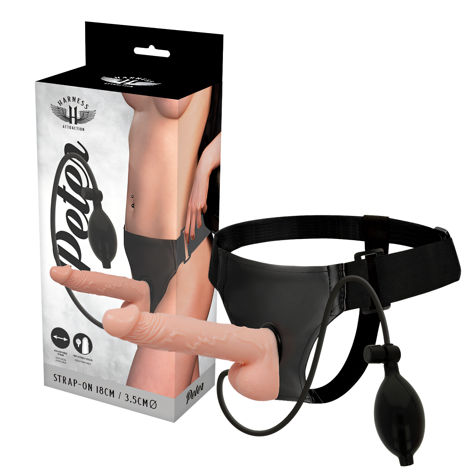 HARNESS ATTRACTION - ARNÉS  PETER CON PENE HINCHABLE 18 CM -O- 3.5 CM
