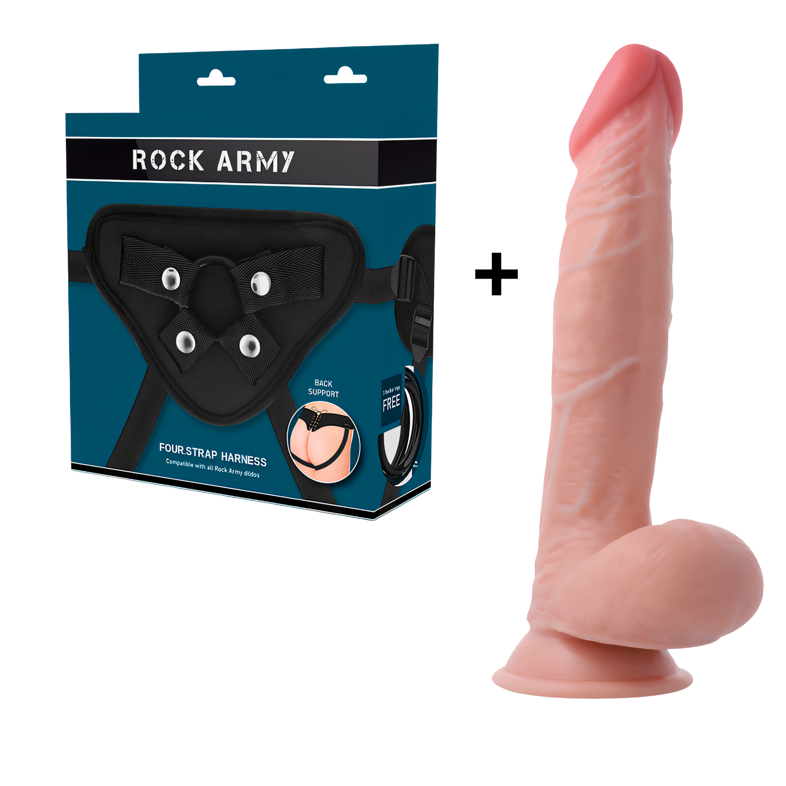 ROCKARMY - ARNÉS + DUAL DENSITY SHERMAN DILDO REALISTA 24 CM -O- 4.62 CM