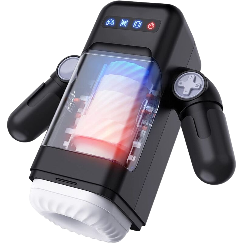 GAME CUP - THRUSTING VIBRATION MASTURBATOR WITH HEATING FUNCTION AND MOBILE SUPPORT - BLACK