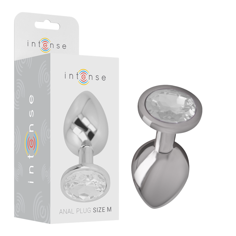 INTENSE - ALUMINUM METAL ANAL PLUG WITH SILVER CRYSTAL SIZE M