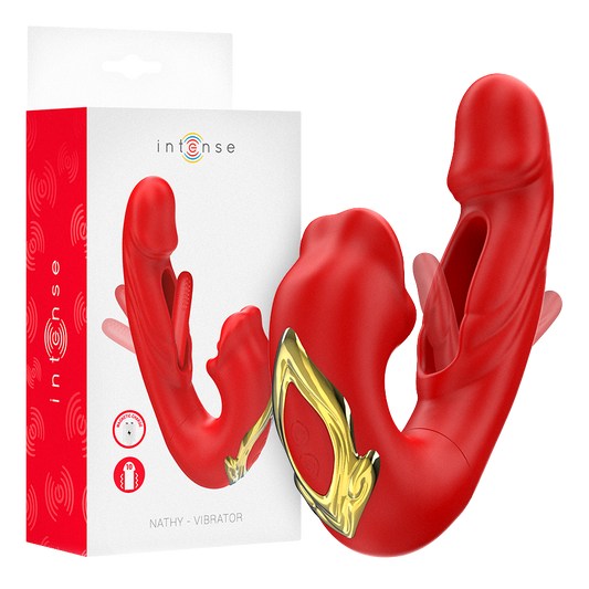 INTENSE - NATHY VIBRADOR DOBLE CON BOCA ESTIMULADORA MULTIFUNCIÓN ROJO