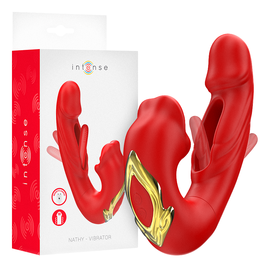 INTENSE - NATHY VIBRADOR DOBLE CON BOCA ESTIMULADORA MULTIFUNCIÓN ROJO