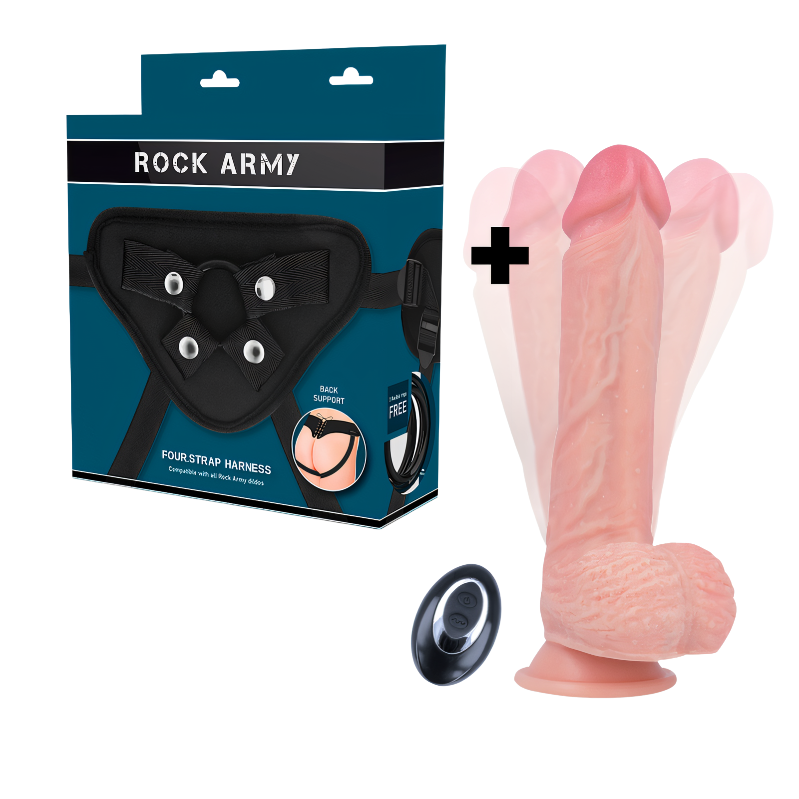 ROCKARMY - ARNÉS + LIQUID SILICONE VIBRADOR CONTROL REMOTO PREMIUM APACHE 20.5 CM -O- 4.62 CM