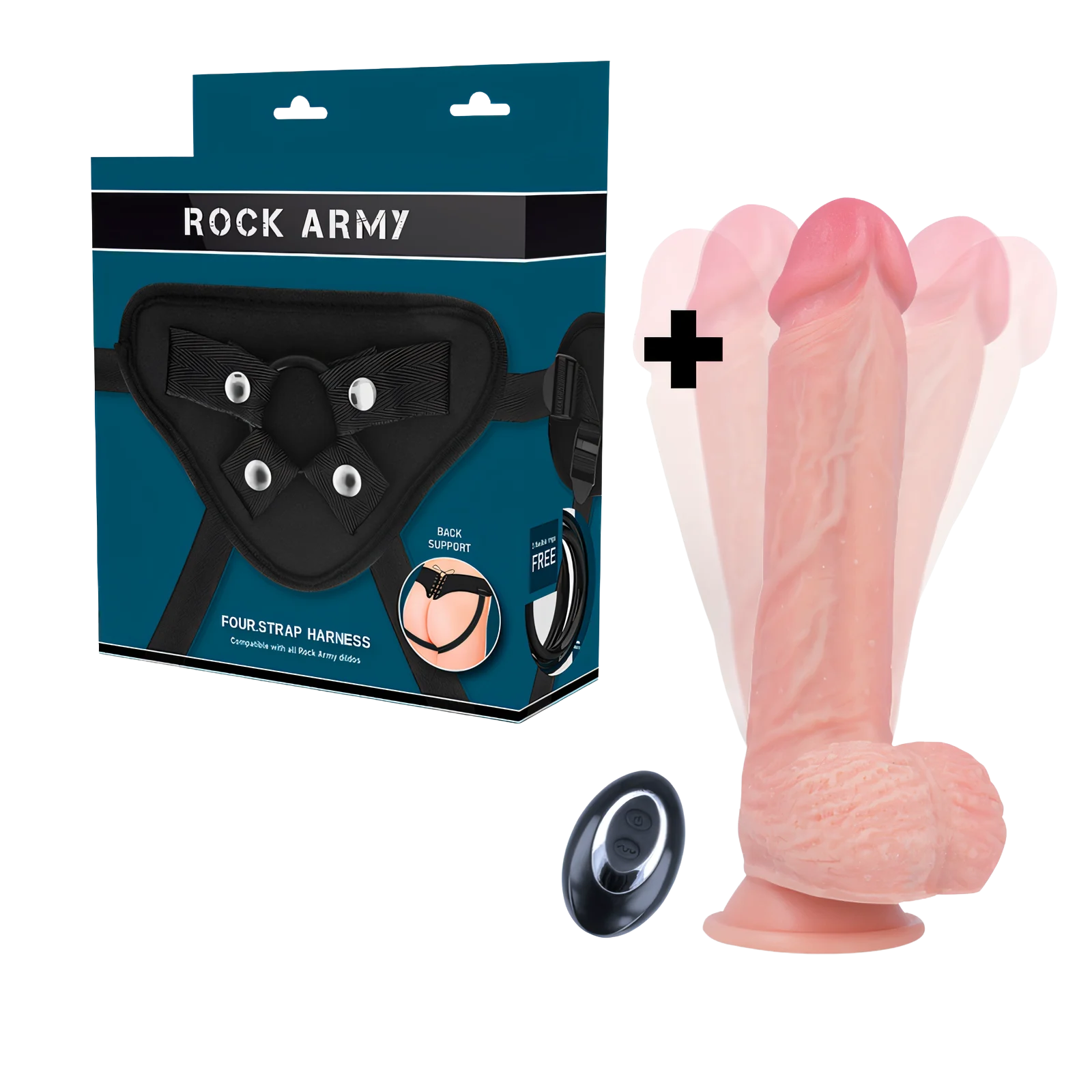 ROCKARMY - ARNÉS + LIQUID SILICONE VIBRADOR CONTROL REMOTO PREMIUM APACHE 20.5 CM -O- 4.62 CM