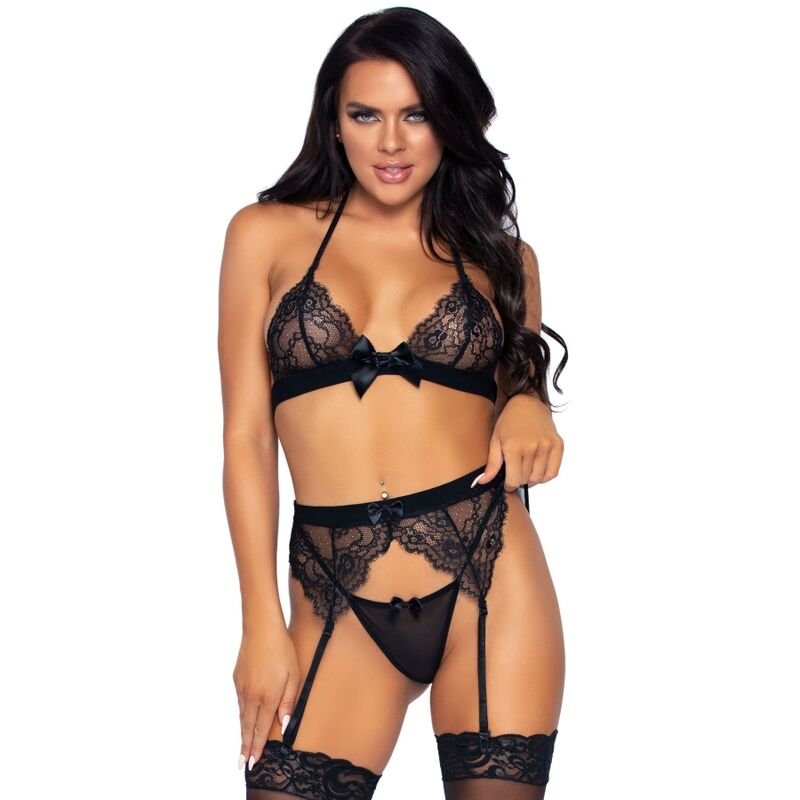 LEG AVENUE - DRIEDELIGE SET TOP, JARRETELLEGORDEL EN TRINLET