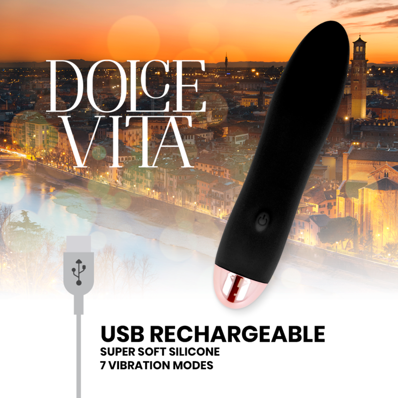 DOLCE VITA - OPLAADBARE VIER ZWARTE VIBRATOREN MET 7 SNELHEDEN