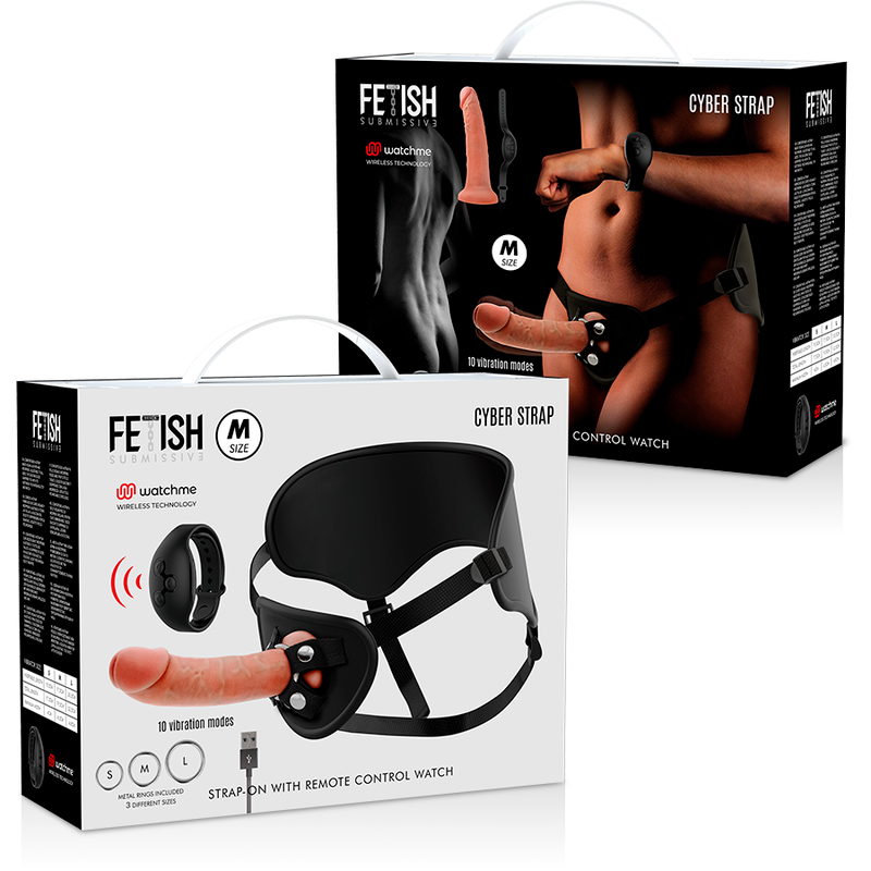 FETISH ONDERDANIGE CYBERBAND - HARNAS MET AFSTANDSBEDIENING DILDO WATCHME TECHNOLOGIE M