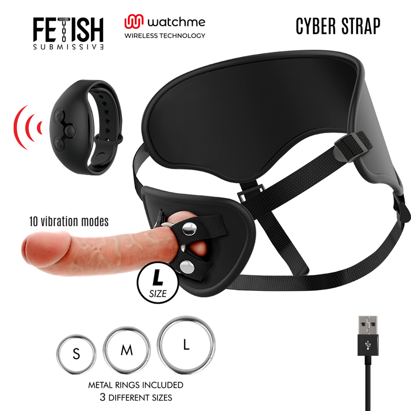 FETISH ONDERDANIGE CYBERBAND - HARNAS MET AFSTANDSBEDIENING DILDO WATCHME TECHNOLOGIE