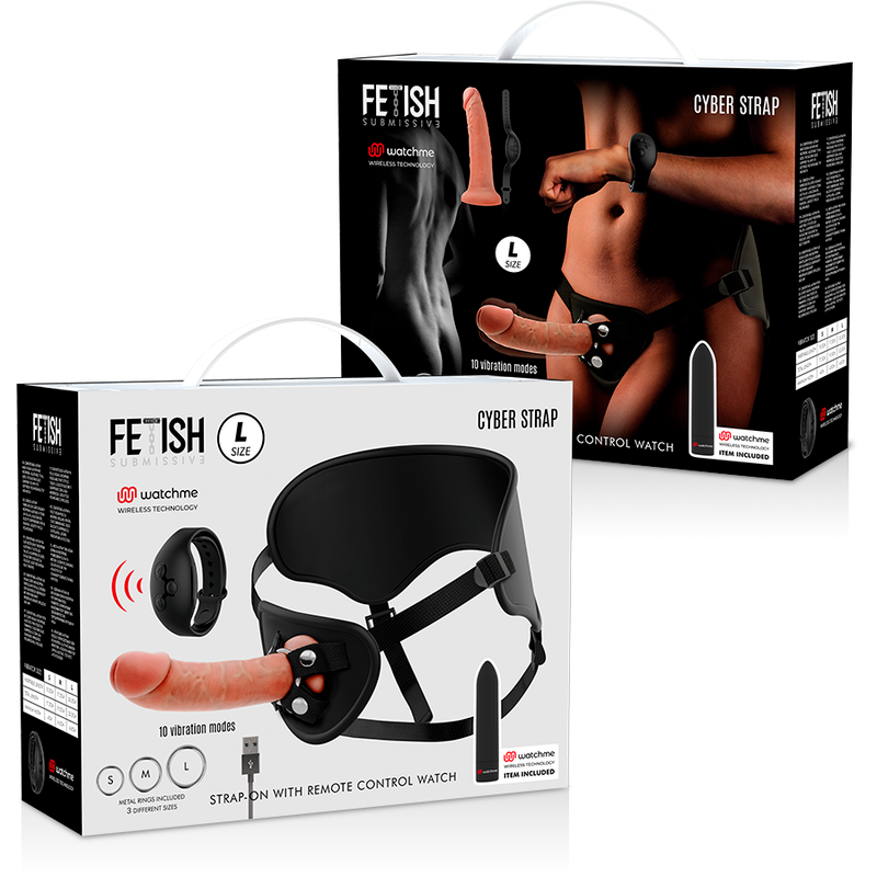 FETISH ONDERDANIGE CYBER STRAP - HARNAS MET DILDO EN KOGEL AFSTANDSBEDIENING WATCHME L TECHNOLOGIE