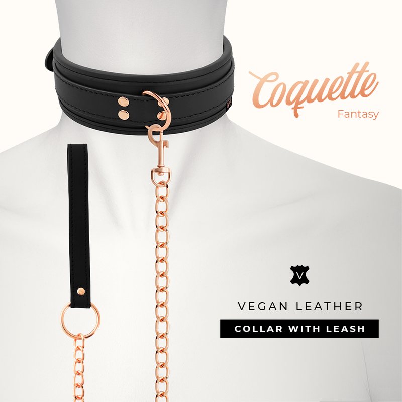COQUETTE CHIC DESIRE - FANTASY VEGAN LEDEREN HALSBAND MET BAND EN NEOPREEN VOERING