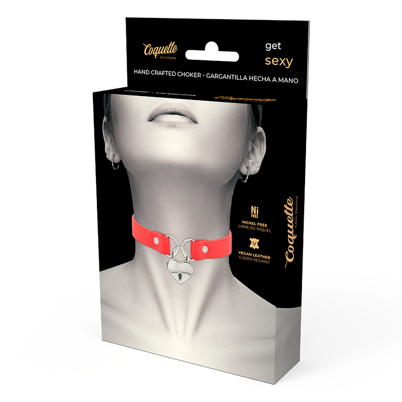 COQUETTE CHIC DESIRE - ROOD VEGAN LEDEREN KETTING HART ACCESSOIRE MET SLEUTEL