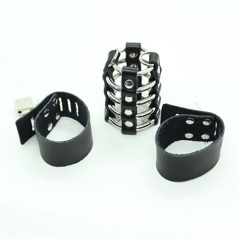 OHMAMA FETISH - PENISKOOI MET METALEN RINGEN EN LEDEREN BANDEN