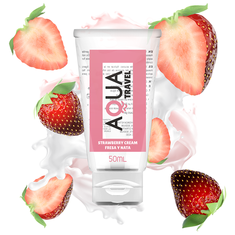 AQUA TRAVEL - GLIJMIDDEL OP WATERBASIS, AARDBEI- EN ROOMSMAAK - 50 ML