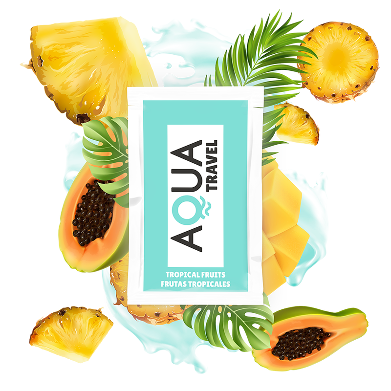 AQUA TRAVEL - GLIJMIDDEL OP WATERBASIS, SMAAK VOOR TROPISCHE VRUCHTEN, 6 ML