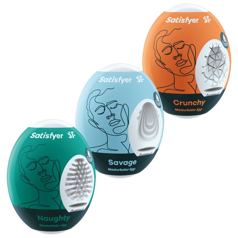 SATISFYER - 3 STOUTE, WILDE &amp; KROKANTE MASTURBATOR-EIEREN