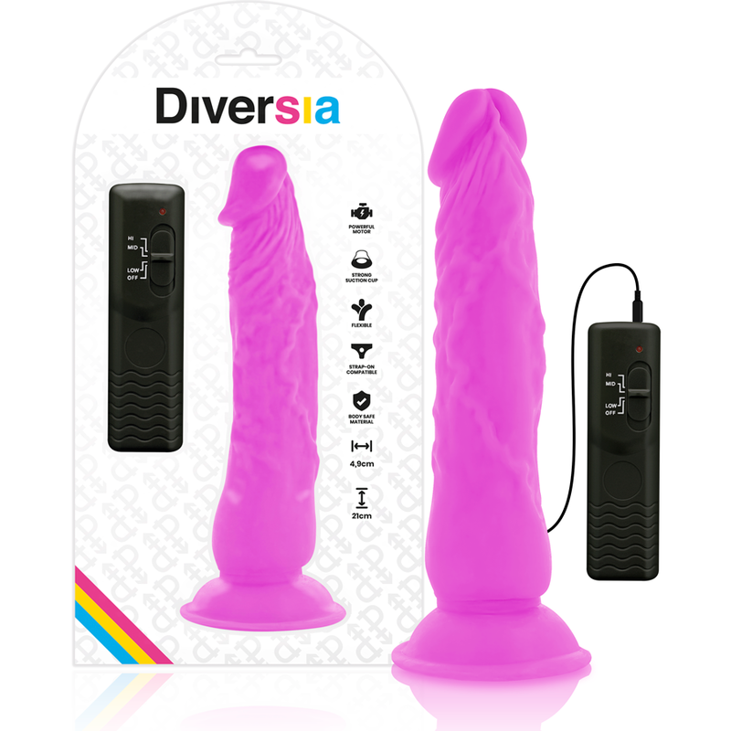DIVERSIA - REALISTISCHE FLEXIBELE VIBRERENDE DILDO, LILAC, 21 CM - OF - 4,9 CM