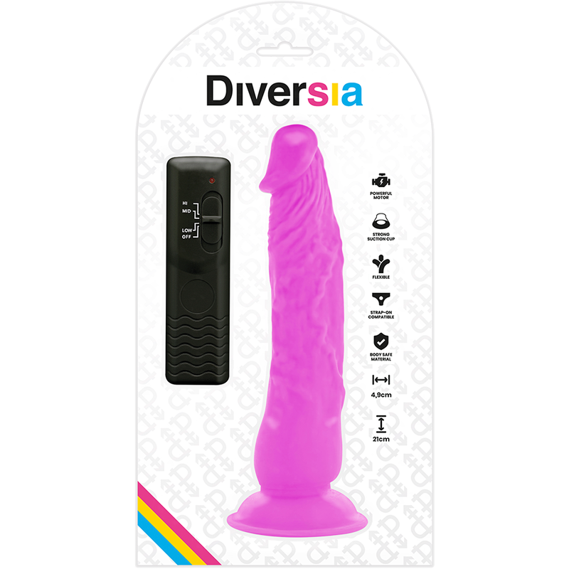 DIVERSIA - REALISTISCHE FLEXIBELE VIBRERENDE DILDO, LILAC, 21 CM - OF - 4,9 CM