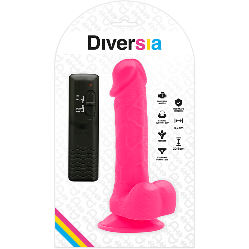 DIVERSIA - Realistische flexibele vibrerende roze dildo 20,5 cm - of 4,2 cm