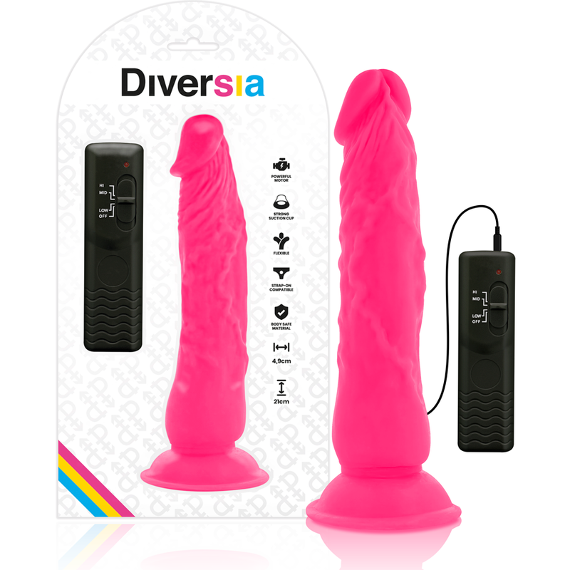 DIVERSIA - Realistische flexibele vibrerende roze dildo 21 cm - of 4,9 cm