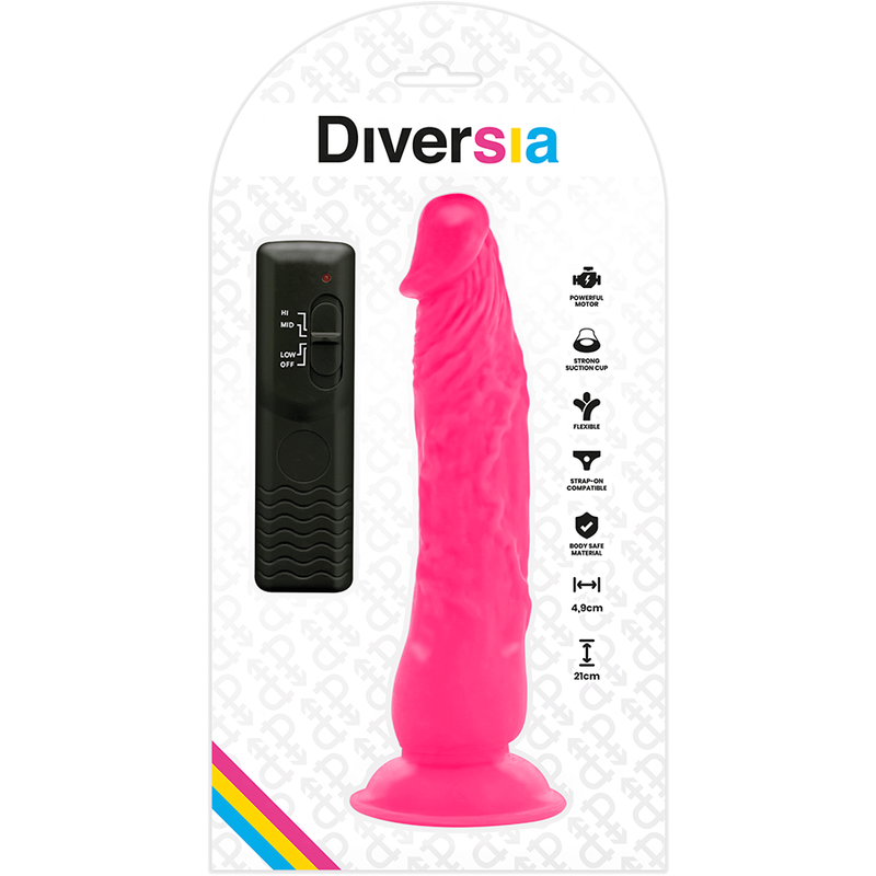 DIVERSIA - Realistische flexibele vibrerende roze dildo 21 cm - of 4,9 cm