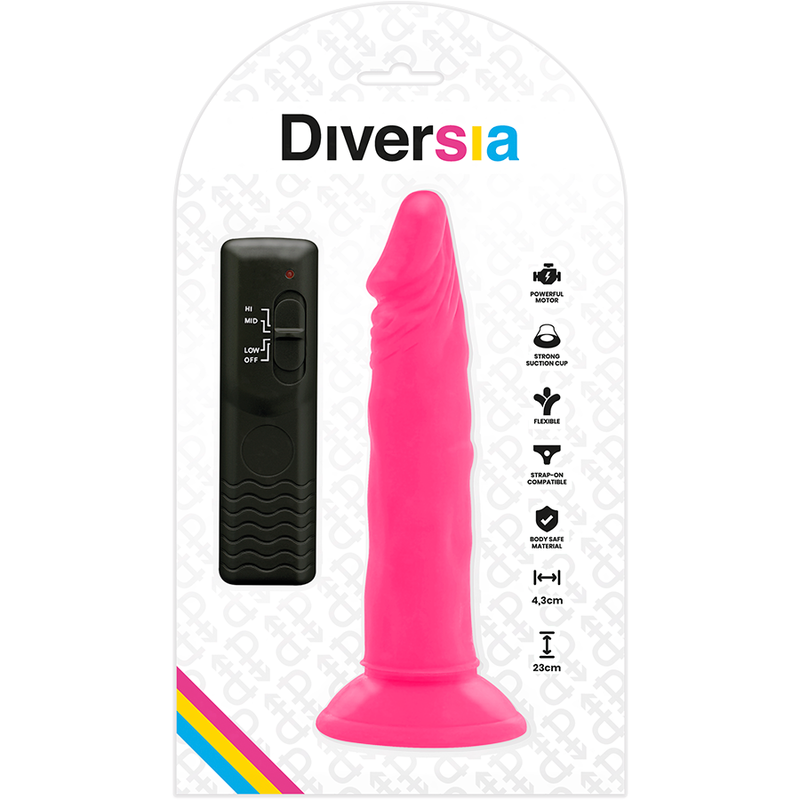 DIVERSIA - REALISTISCHE FLEXIBELE DILDO MET ROZE VIBRATIE 23 CM -O- 4.3 CM