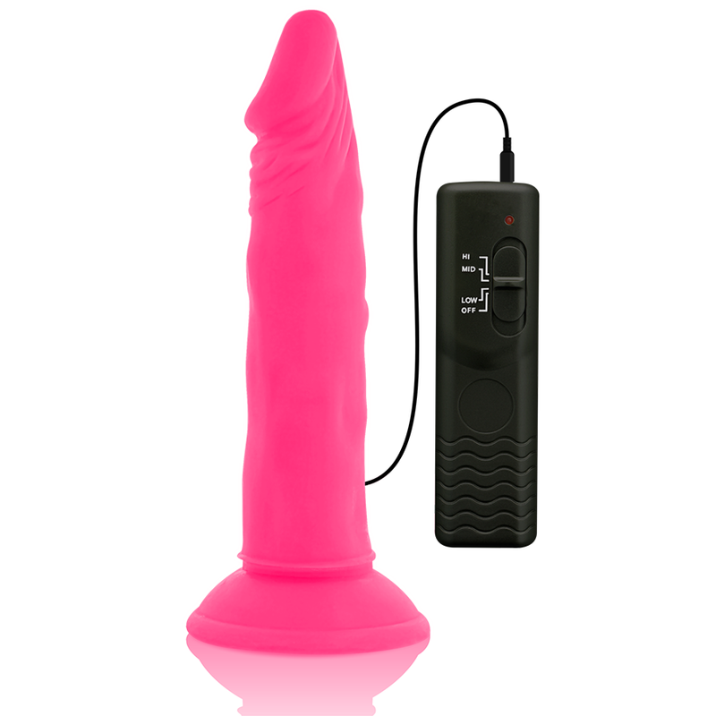 DIVERSIA - REALISTISCHE FLEXIBELE DILDO MET ROZE VIBRATIE 23 CM -O- 4.3 CM