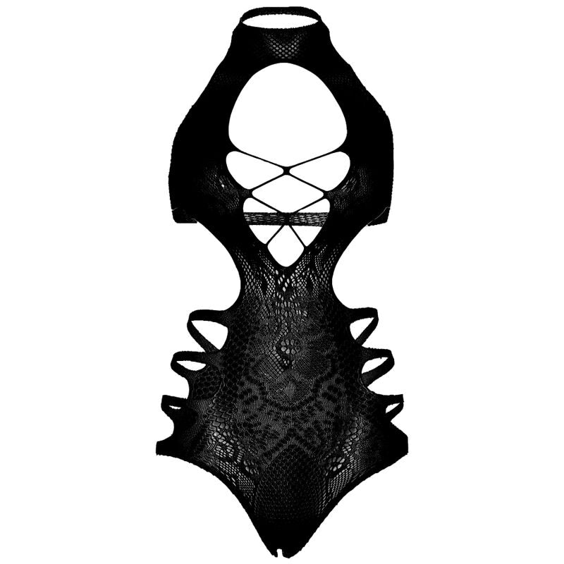 LEG AVENUE - ONE SIZE KANTEN BODYSUIT - ZWART