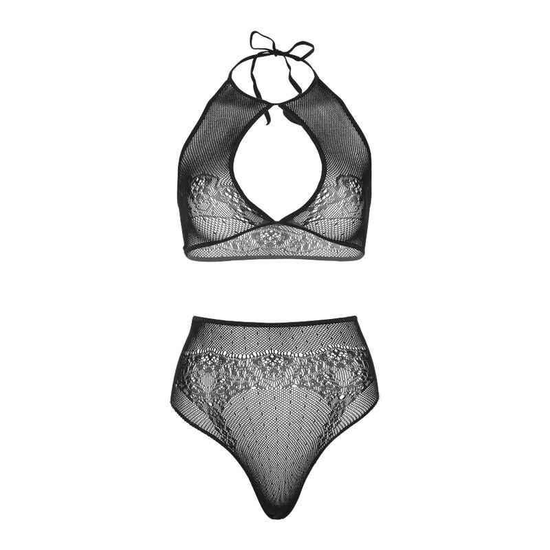 LEG AVENUE - TWEE-DELIGE SET: HALTER-HALS CROP TOP EN TONG, ÉÉN MAAT