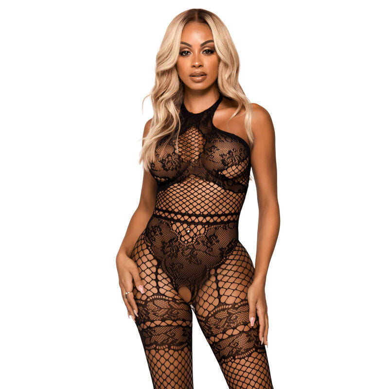 LEG AVENUE - HALTER NECK BODYSTOCKING ONE SIZE - ZWART