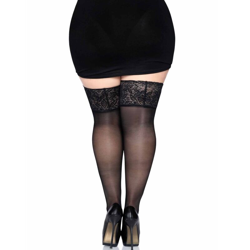 LEG AVENUE - ZWARTE ZELFKLEVENDE KOUSEN MET BREDE KANT ONE SIZE