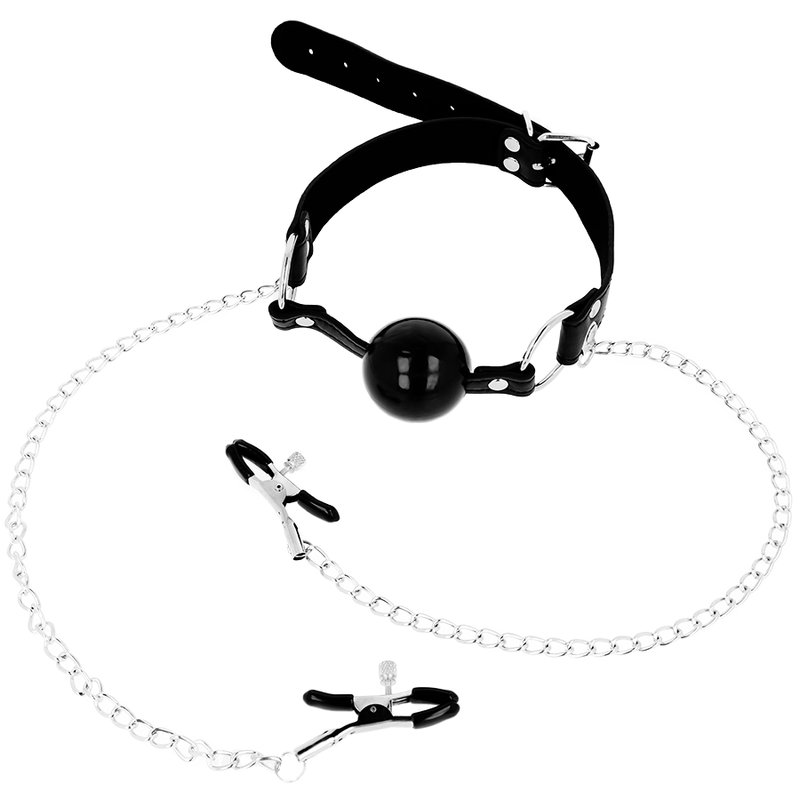 OHMAMA FETISH - ZWARTE BALL GAG MET TEPELCLIPS
