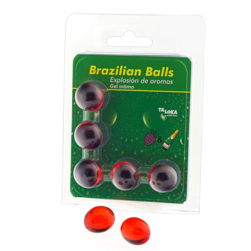 TALOKA - BRAZILIAANSE BALLEN INTIEME GEL AARDBEIEN &amp; CHAMPAGNE 5 BALLEN