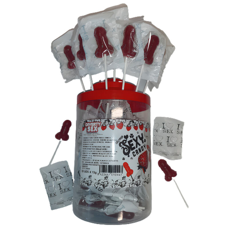 Spicy Devil - Pot met 50 lolly's, aardbei en kersenkaramel, 50 stuks