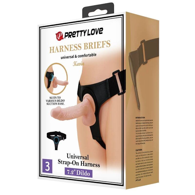 PRETTY LOVE - HARNAS SLIP UNIVERSEEL HARNAS MET DILDO KEVIN 19 CM NATUURLIJK