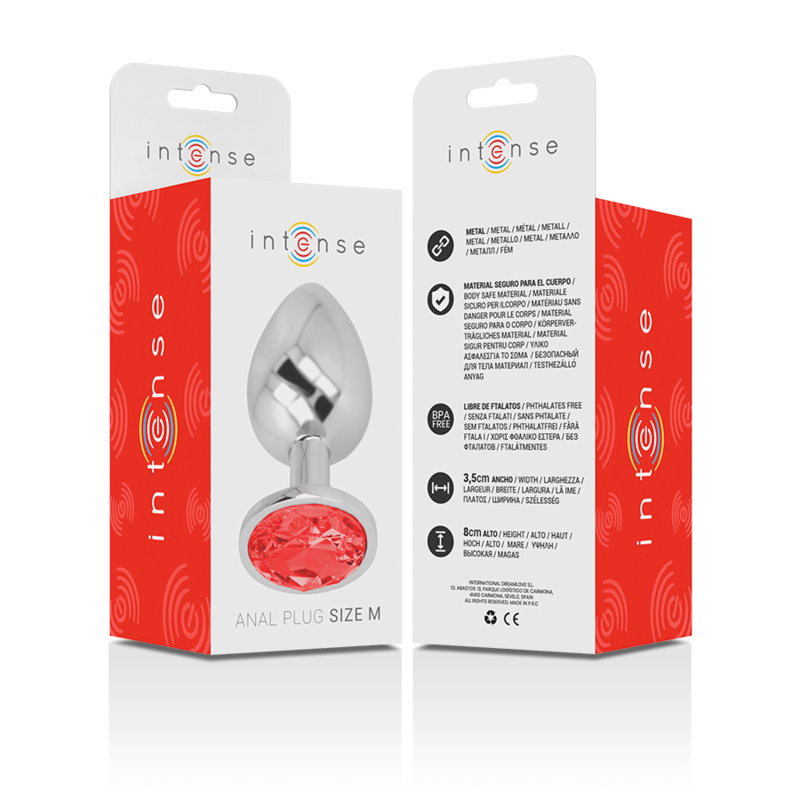 INTENSE - METALEN ANALE PLUG MET RODE KRISTALLEN MAAT M