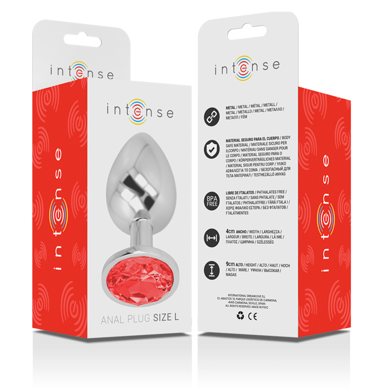 INTENSE - ANALE PLUG METAAL ALUMINIUM MET RODE KRISTALLEN MAAT L