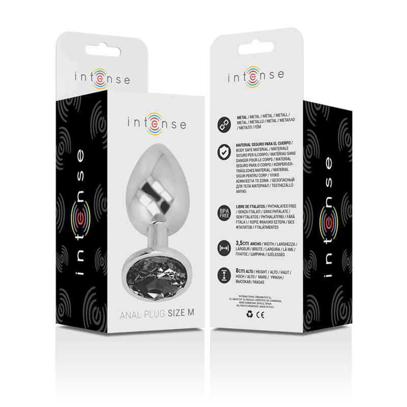 INTENSE - ANALE PLUG METAAL ALUMINIUM MET ZWARTE KRISTALLEN MAAT M