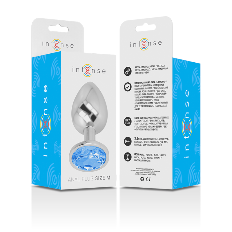 INTENSE - ANALE PLUG METAAL ALUMINIUM MET BLAUW KRISTAL MAAT M