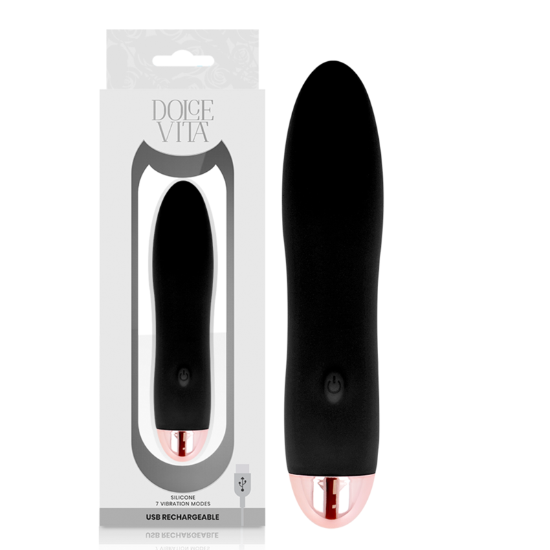 DOLCE VITA - OPLAADBARE VIER ZWARTE VIBRATOREN MET 7 SNELHEDEN