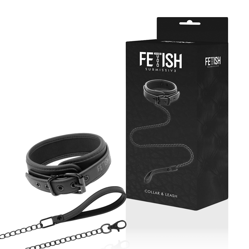FETISH SUBMISSIVE – halsband met ketting in neopreen uitvoering