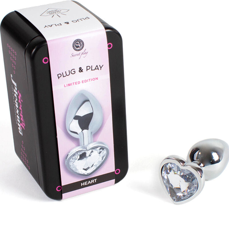 SECRETPLAY - METALEN BUTT PLUG HART TRANSPARANT MAAT S 7 CM