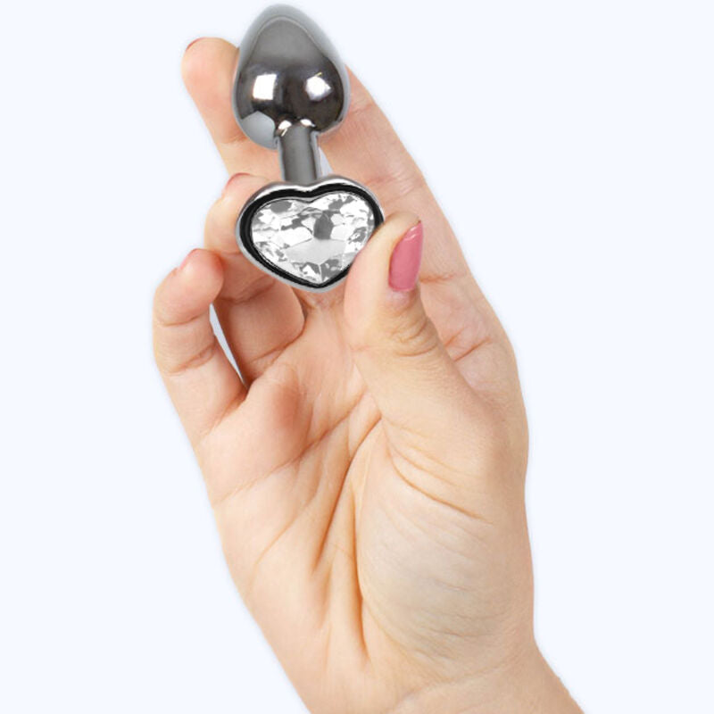 SECRETPLAY - METALEN BUTT PLUG HART TRANSPARANT MAAT S 7 CM
