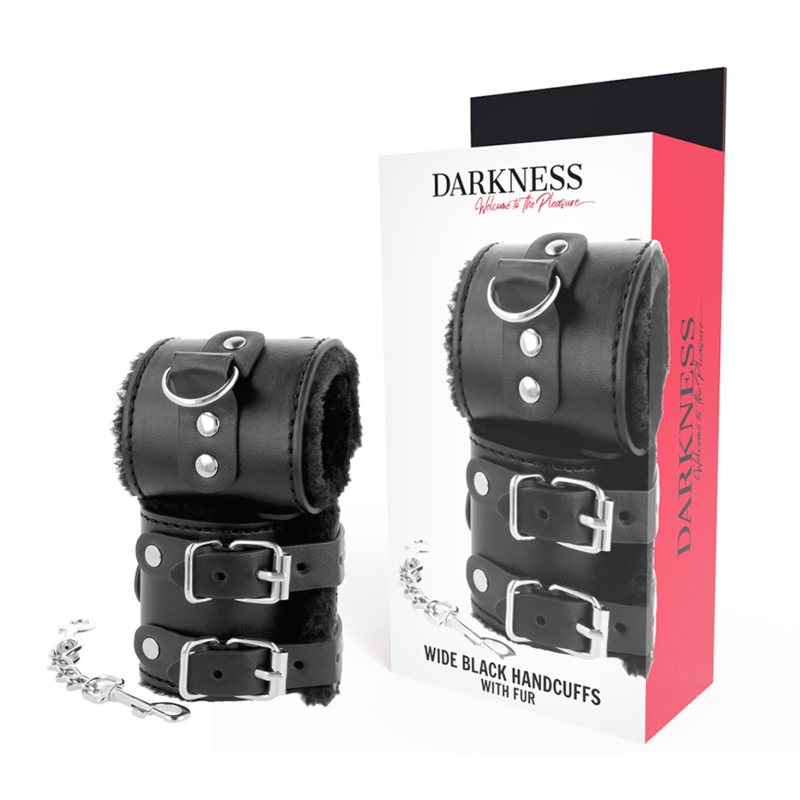 DARKNESS - VERSTELBARE LEDEREN HANDBOEIEN MET VOERING, ZWART