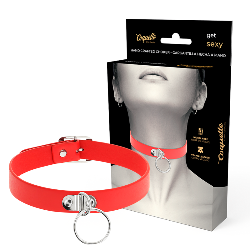 COQUETTE CHIC DESIRE - RODE VEGAN LEDEREN KETTING VROUW FETISH ACCESSOIRE