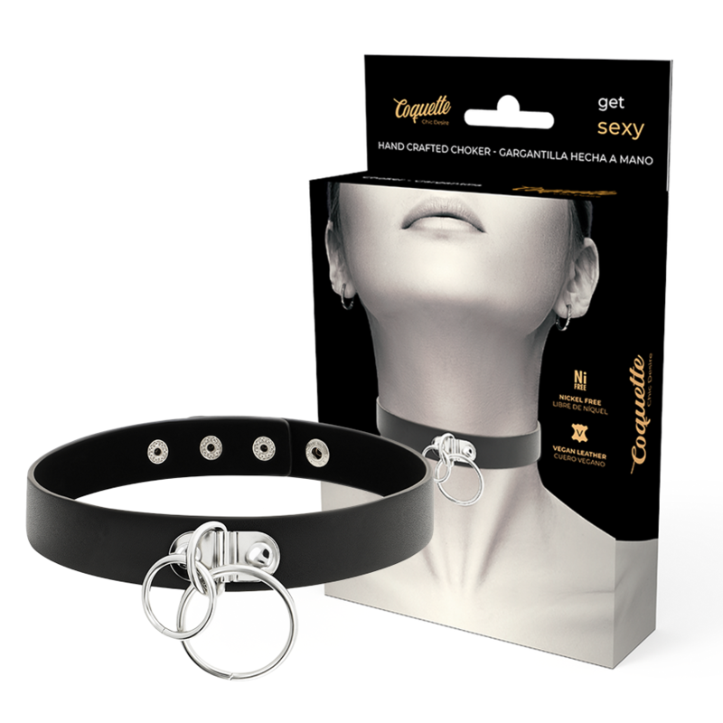COQUETTE CHIC DESIRE - VEGAN LEDEREN DUBBELE RING CHOKER