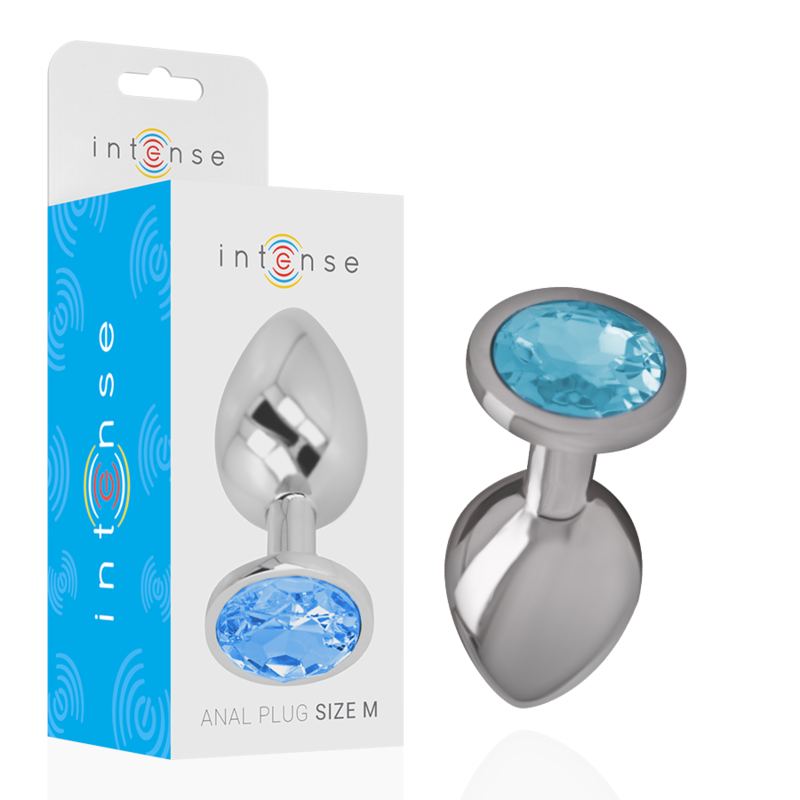 INTENSE - ANALE PLUG METAAL ALUMINIUM MET BLAUW KRISTAL MAAT M