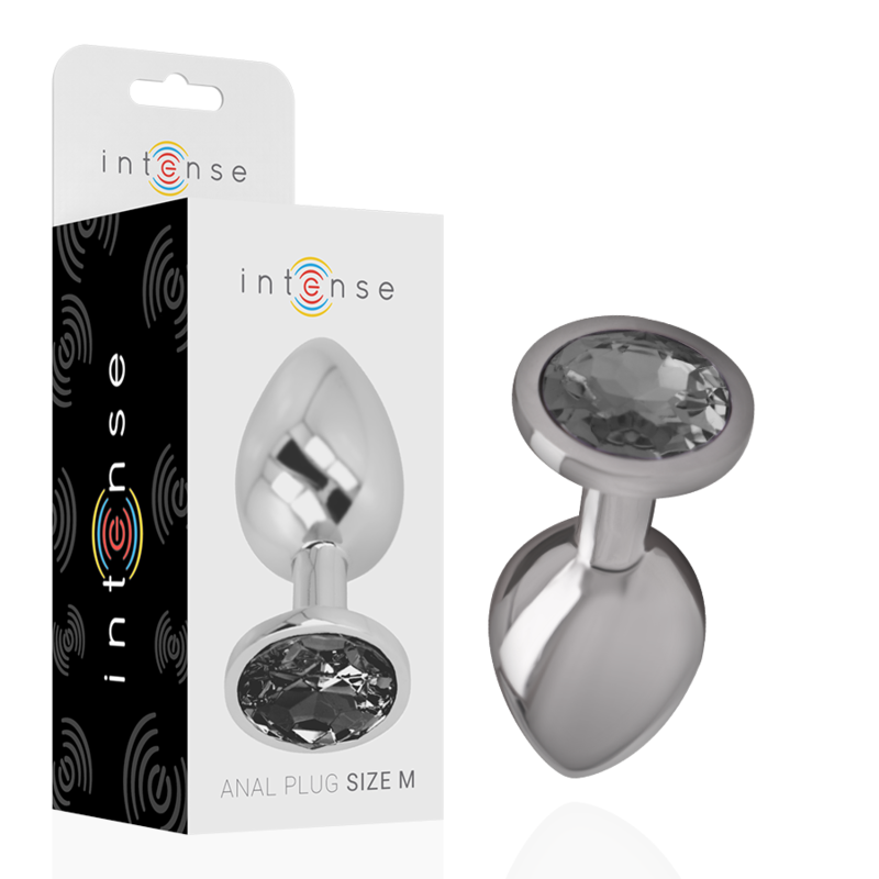 INTENSE - ANALE PLUG METAAL ALUMINIUM MET ZWARTE KRISTALLEN MAAT M