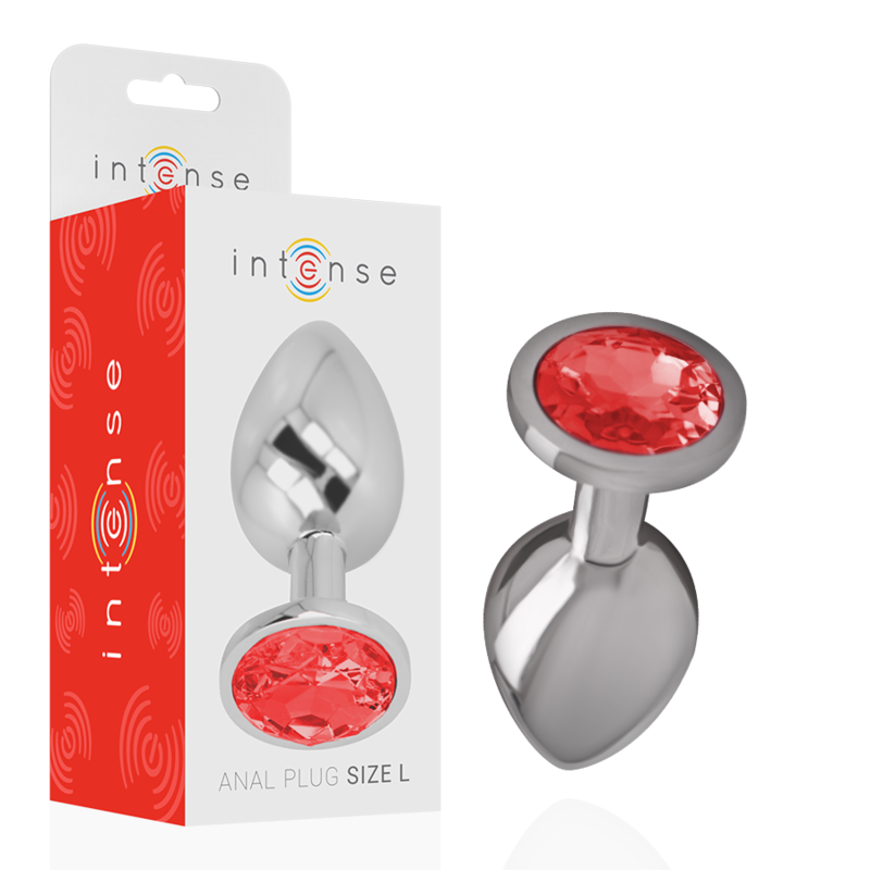 INTENSE - ANALE PLUG METAAL ALUMINIUM MET RODE KRISTALLEN MAAT L