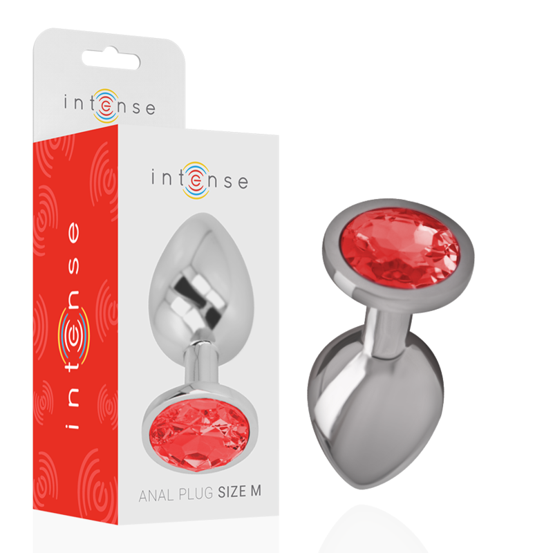 INTENSE - METALEN ANALE PLUG MET RODE KRISTALLEN MAAT M