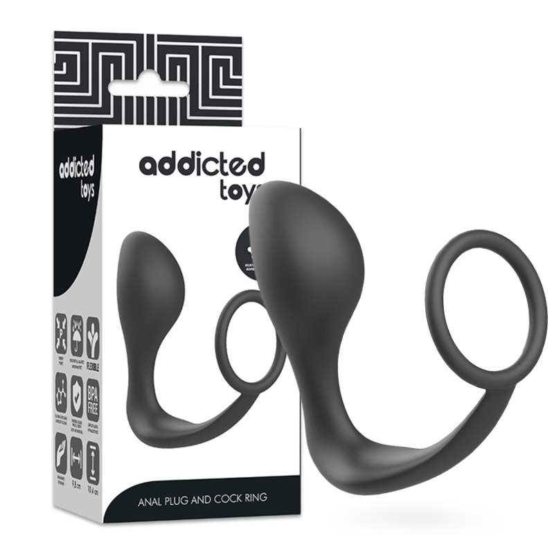 ADDICTED TOYS - ZWARTE SILICONEN ANAALPLUG MET RING